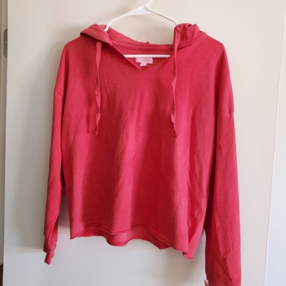 Women's Red cropped pullover hooded sweatshirt